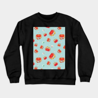 Red Crabs Pattern on Blue Crewneck Sweatshirt